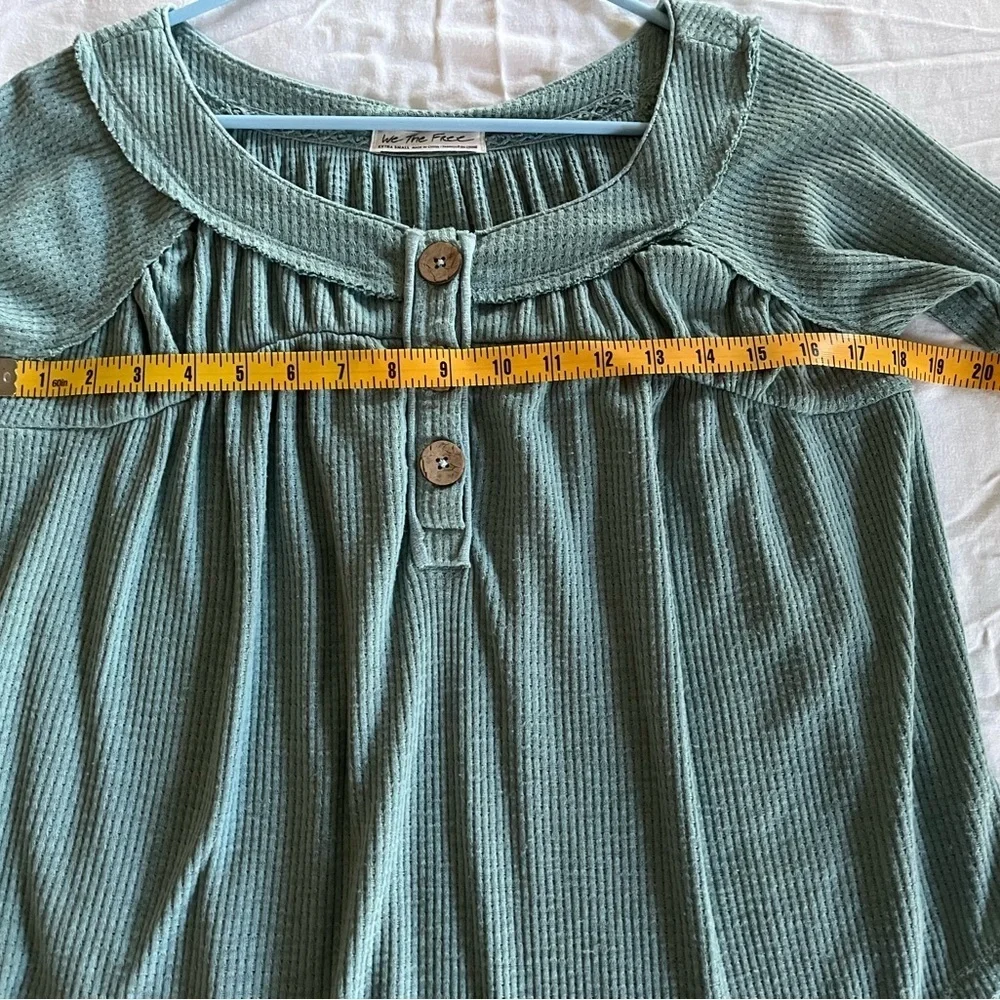 Free People We the Free Waffle Knit Henley Green Long Sleeve Size X-Small